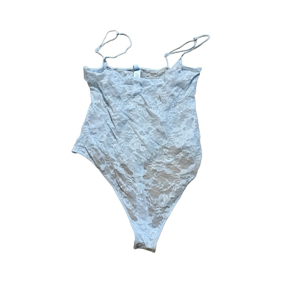Skims Stretch Lace Sheer Thong Bodysuit - NEW - Medium - Powder Blue - Picture 3 of 5